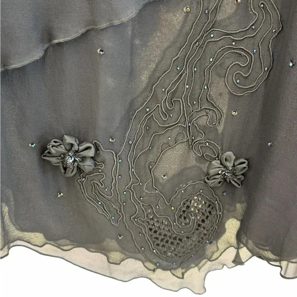 Vintage Vera Cristina Black Embellished Layered Silk Midi Skirt Evening Style - Picture 4 of 10